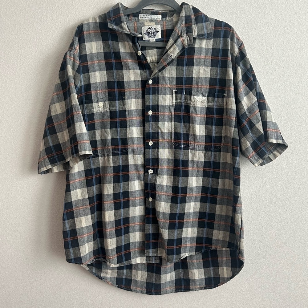 Dockers Mens Plaid Short Sleeve Button Up Shirt XL Casual Relaxed Fit